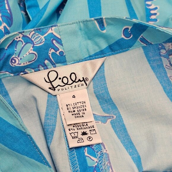 Lilly Pulitzer Vintage White Label  Sea Horse Crop Pants Size 4 Blue - Picture 7 of 7